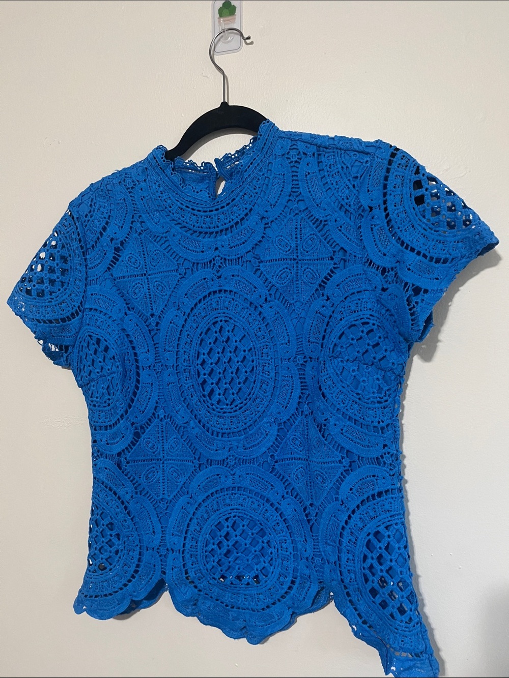 Lace Crochet Short Sleeve Top - Blue